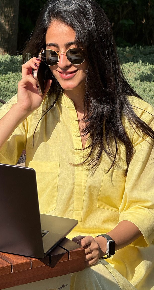 Silver Hoops Kurta Set in Yellow - Image 2