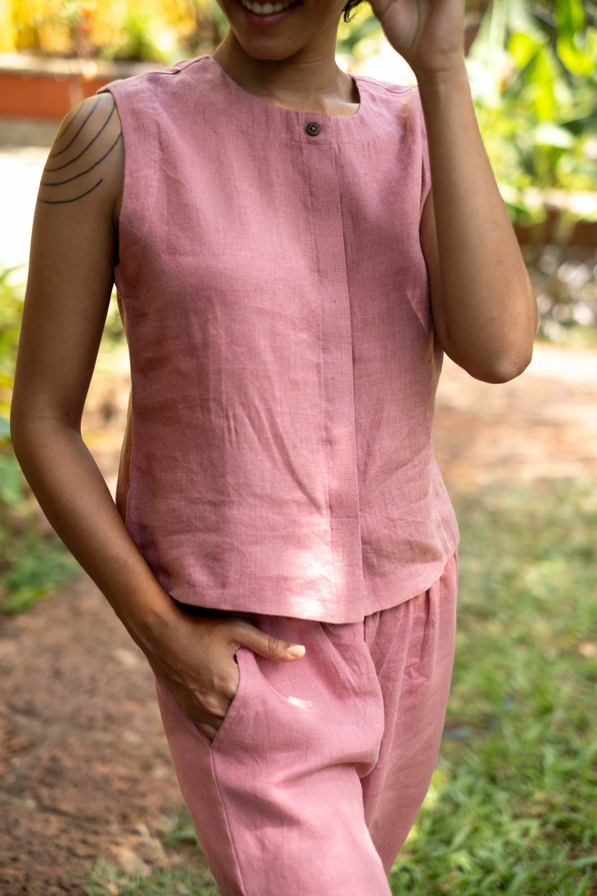 Cotton Co-ord Set with Sleeveless Shirt and Oversized Pants - Image 8
