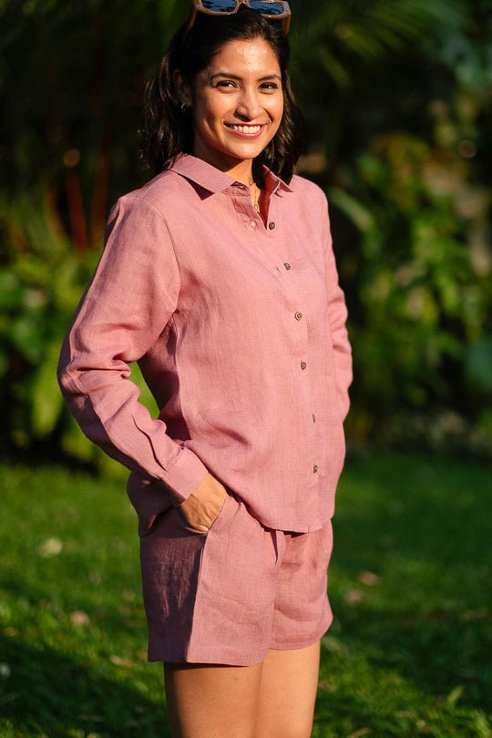 Cotton Co-ord Set with Day Shirt and Tailored Shorts - Image 8