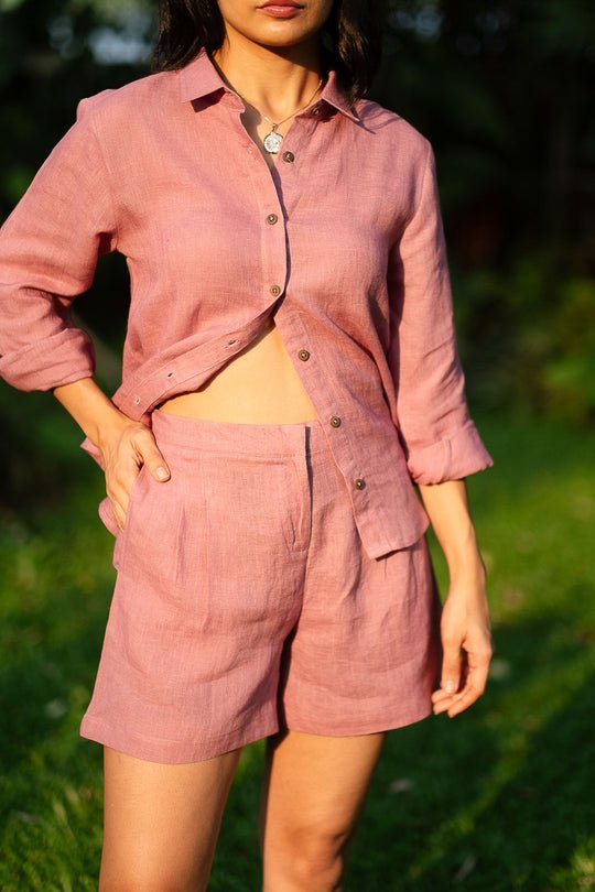 Cotton Co-ord Set with Day Shirt and Tailored Shorts - Image 7