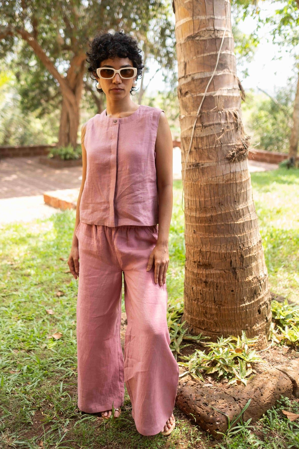 Cotton Co-ord Set with Sleeveless Shirt and Oversized Pants - Image 6