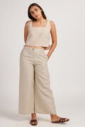 Cotton Co-ord Set with Crop Tank and Wide Leg Pants