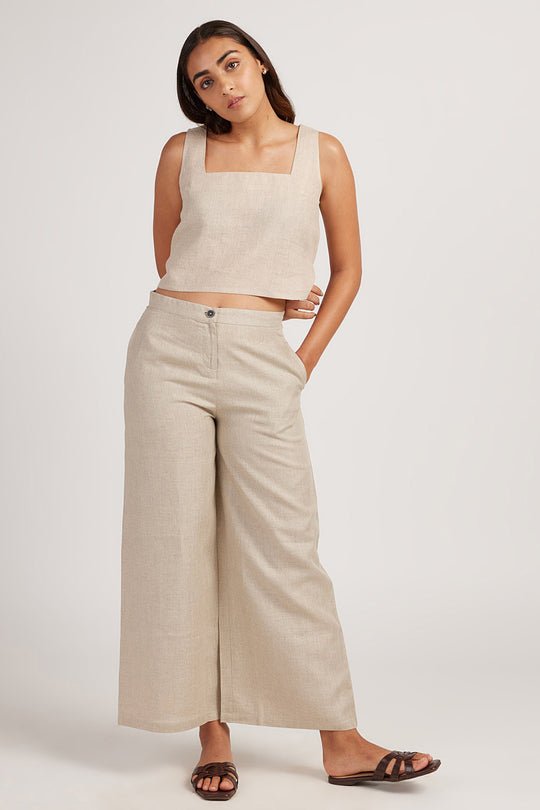 Cotton Co-ord Set with Crop Tank and Wide Leg Pants