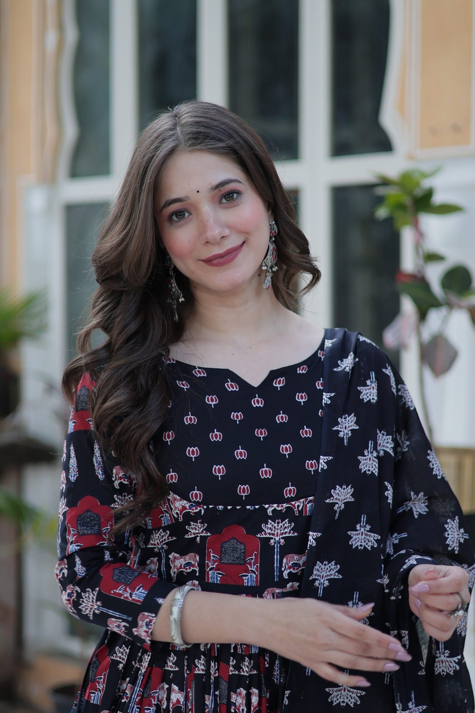 Elegant Black Ajrakh Printed Anarkali Kurta Set with Dupatta for Women | Ethnic Party & Festive Wear - Image 3