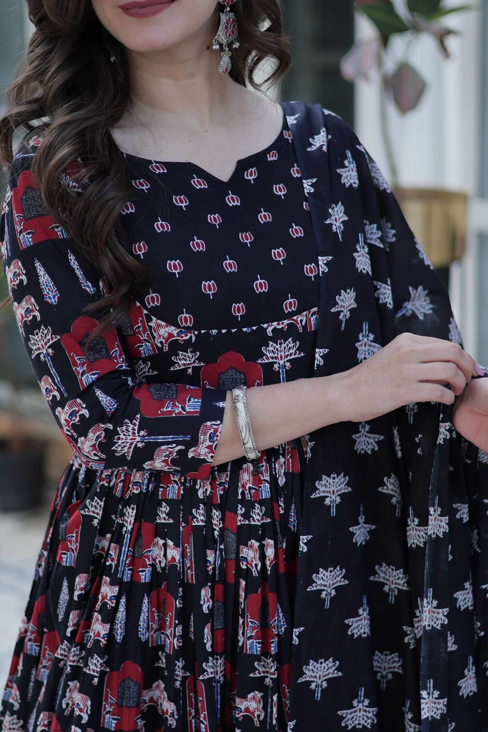 Elegant Black Ajrakh Printed Anarkali Kurta Set with Dupatta for Women | Ethnic Party & Festive Wear - Image 2