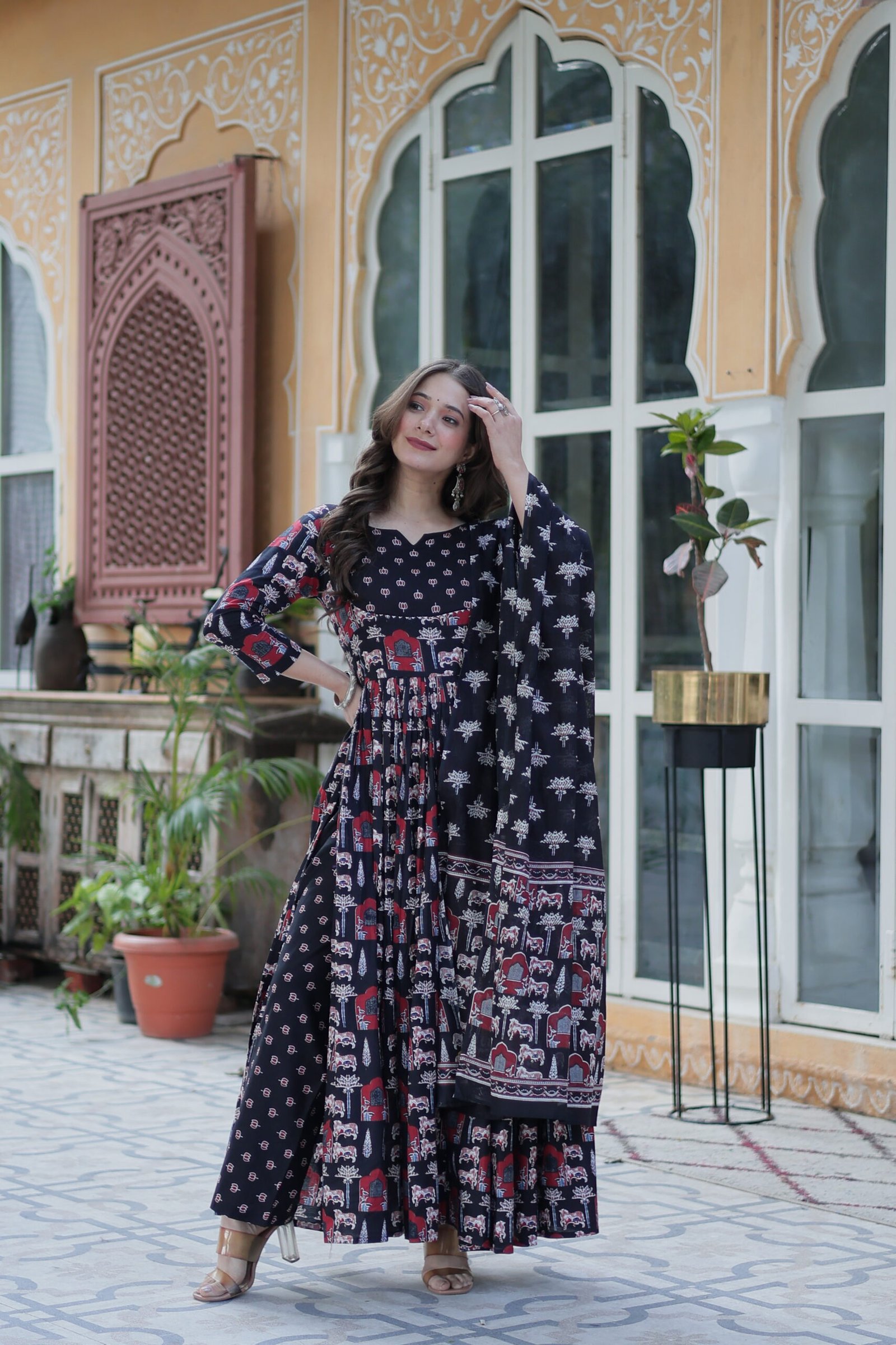 Elegant Black Ajrakh Printed Anarkali Kurta Set with Dupatta for Women | Ethnic Party & Festive Wear - Image 12