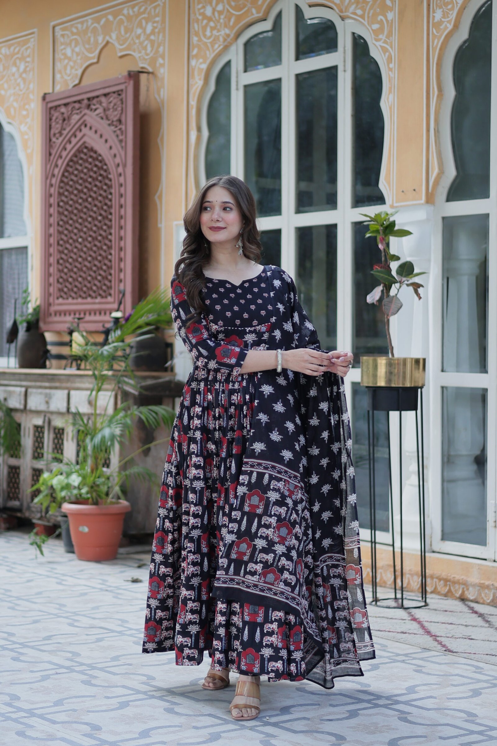 Elegant Black Ajrakh Printed Anarkali Kurta Set with Dupatta for Women | Ethnic Party & Festive Wear - Image 10