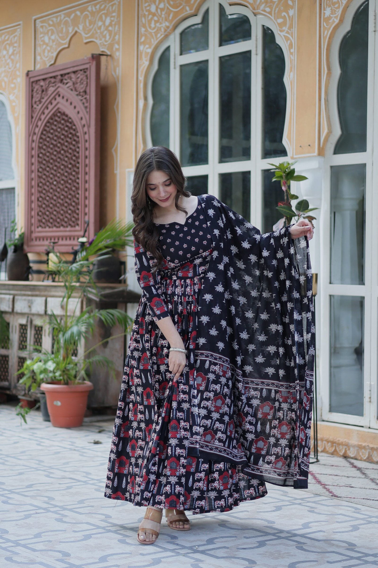 Elegant Black Ajrakh Printed Anarkali Kurta Set with Dupatta for Women | Ethnic Party & Festive Wear - Image 8