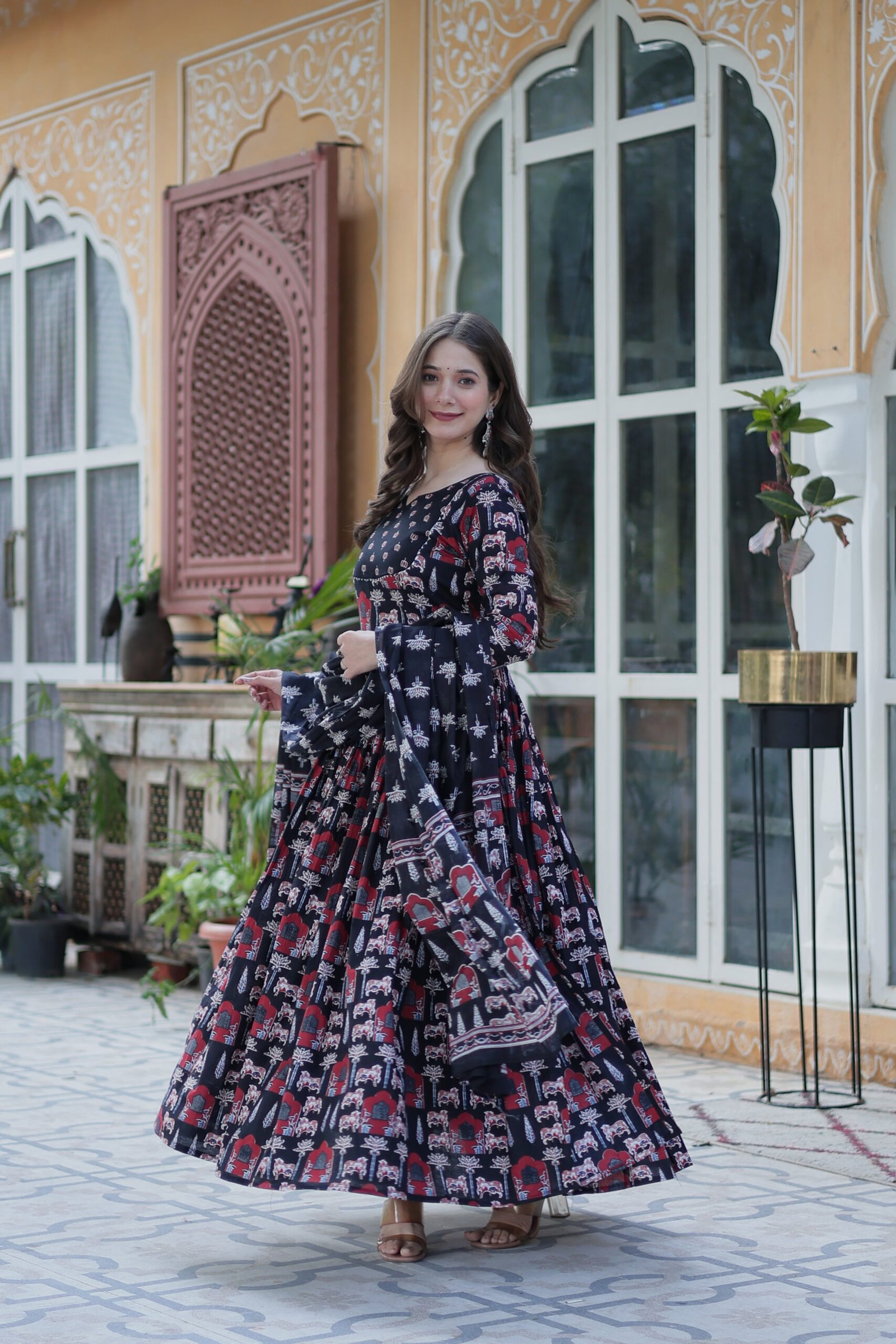 Elegant Black Ajrakh Printed Anarkali Kurta Set with Dupatta for Women | Ethnic Party & Festive Wear - Image 5