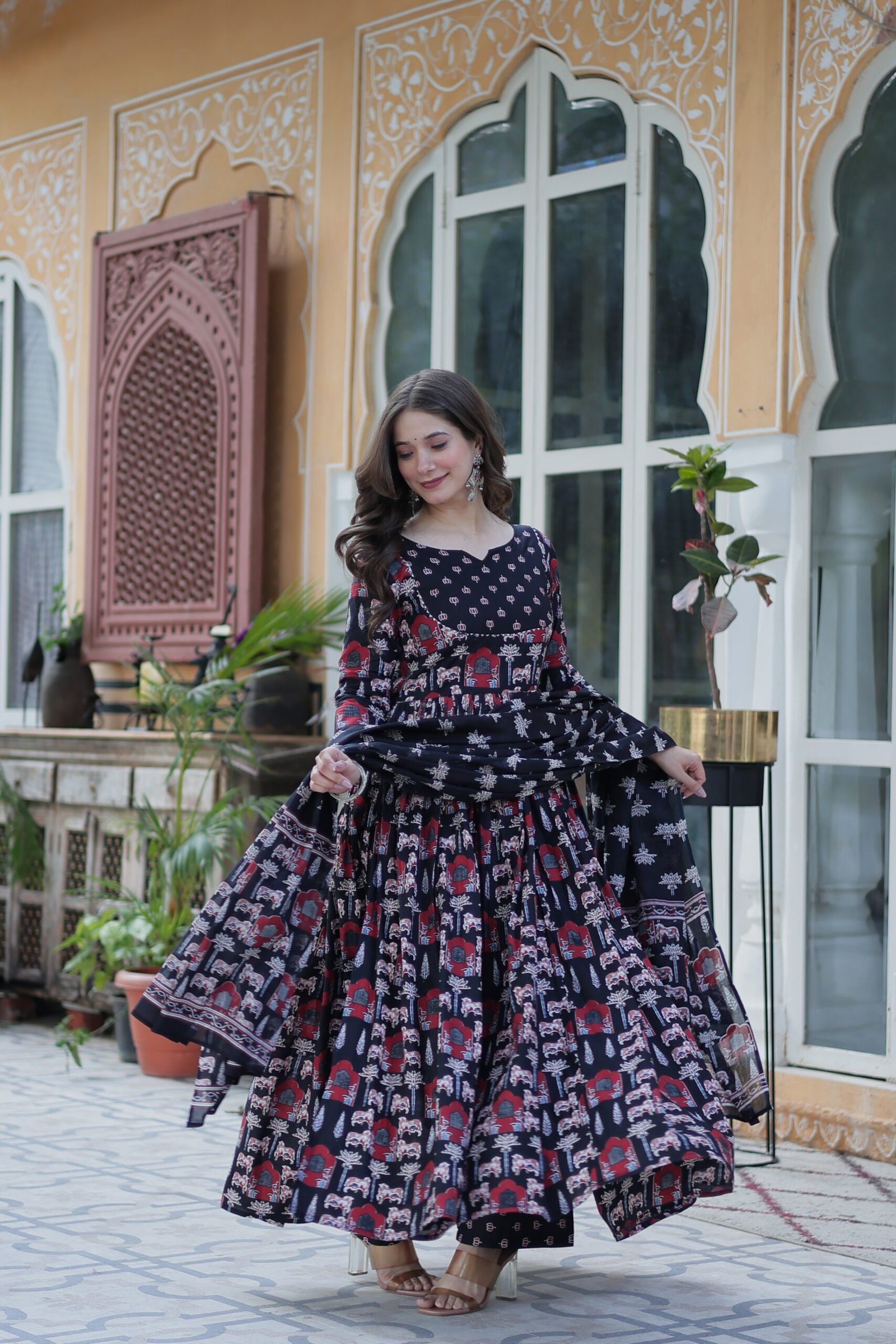Elegant Black Ajrakh Printed Anarkali Kurta Set with Dupatta for Women | Ethnic Party & Festive Wear - Image 4