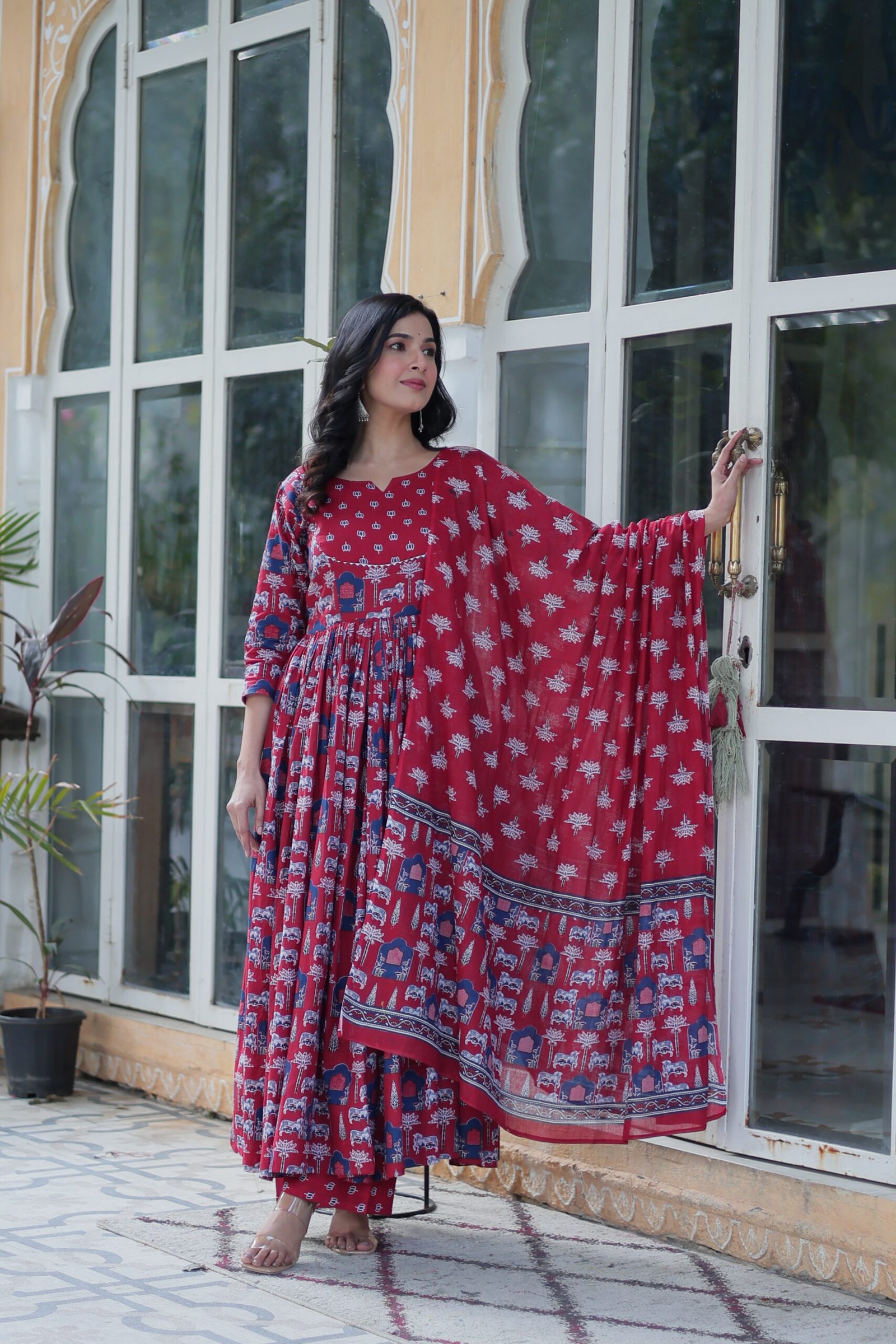 Elegant Black Ajrakh Printed Anarkali Kurta Set with Dupatta for Women | Ethnic Party & Festive Wear - Image 17