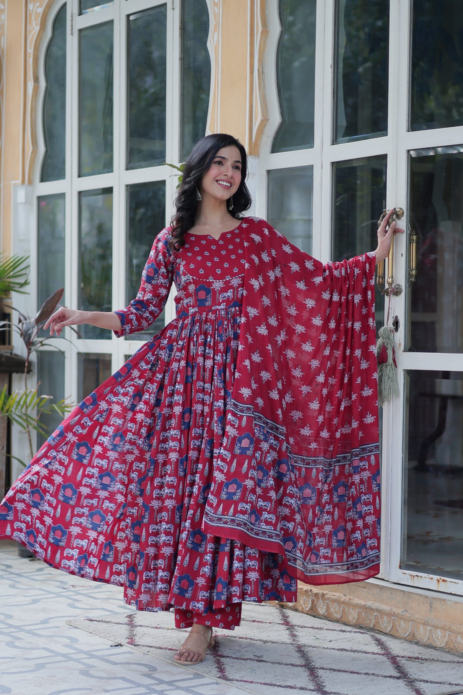 Elegant Black Ajrakh Printed Anarkali Kurta Set with Dupatta for Women | Ethnic Party & Festive Wear - Image 16