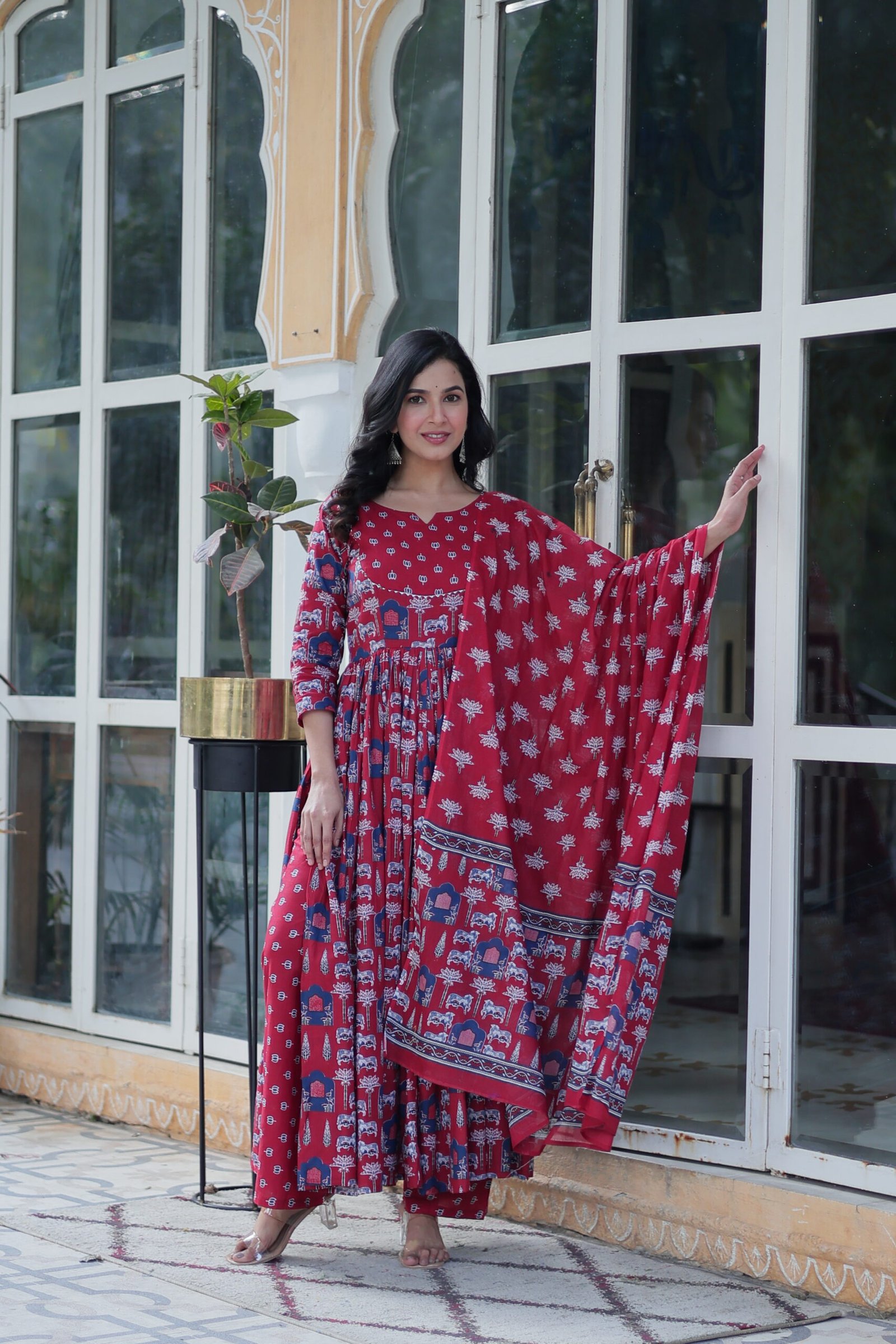 Elegant Black Ajrakh Printed Anarkali Kurta Set with Dupatta for Women | Ethnic Party & Festive Wear - Image 15