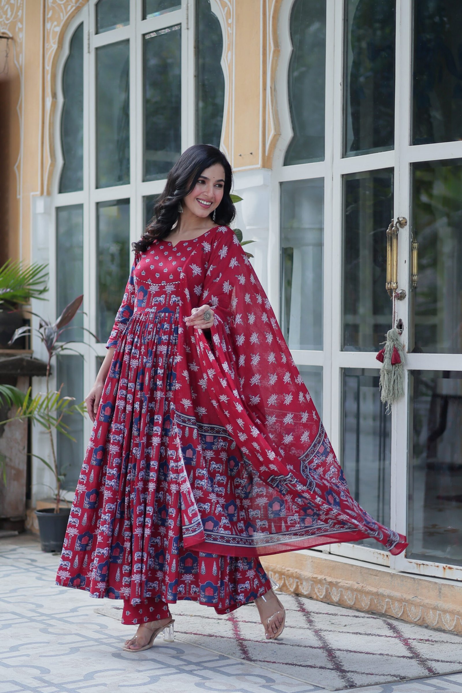 Elegant Black Ajrakh Printed Anarkali Kurta Set with Dupatta for Women | Ethnic Party & Festive Wear - Image 14