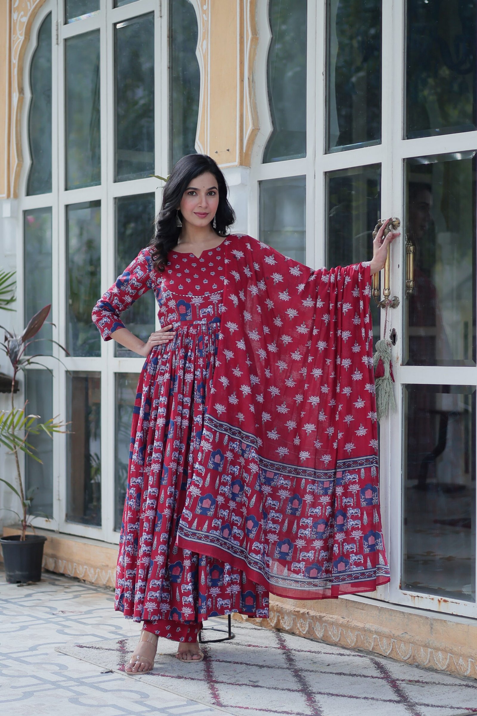 Elegant Black Ajrakh Printed Anarkali Kurta Set with Dupatta for Women | Ethnic Party & Festive Wear - Image 13