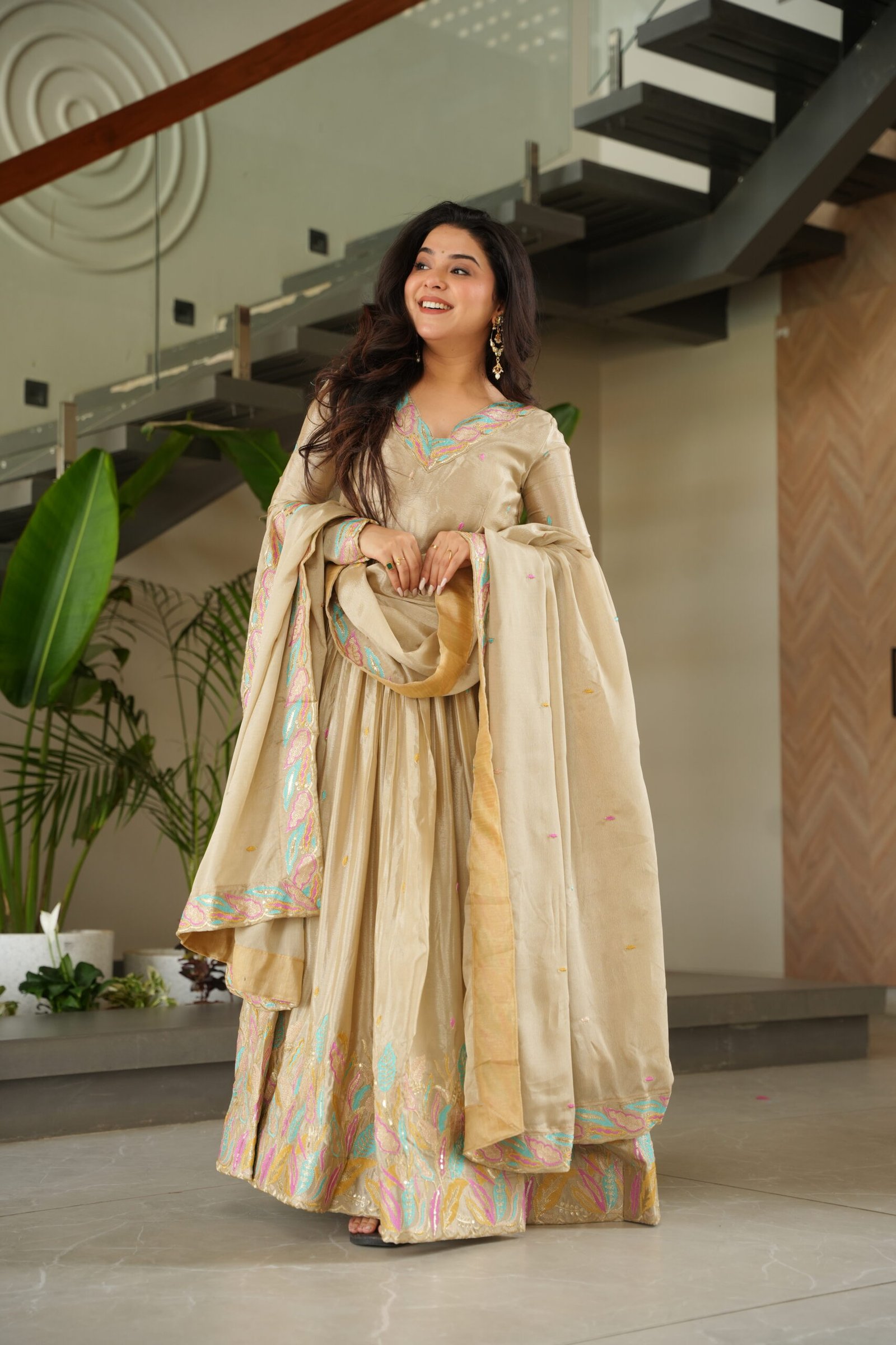 Women's Premium Embroidered Anarkali Kurta Set with Dupatta | Festive & Party Wear Ethnic Suit (Chiku/Purple) - Image 7