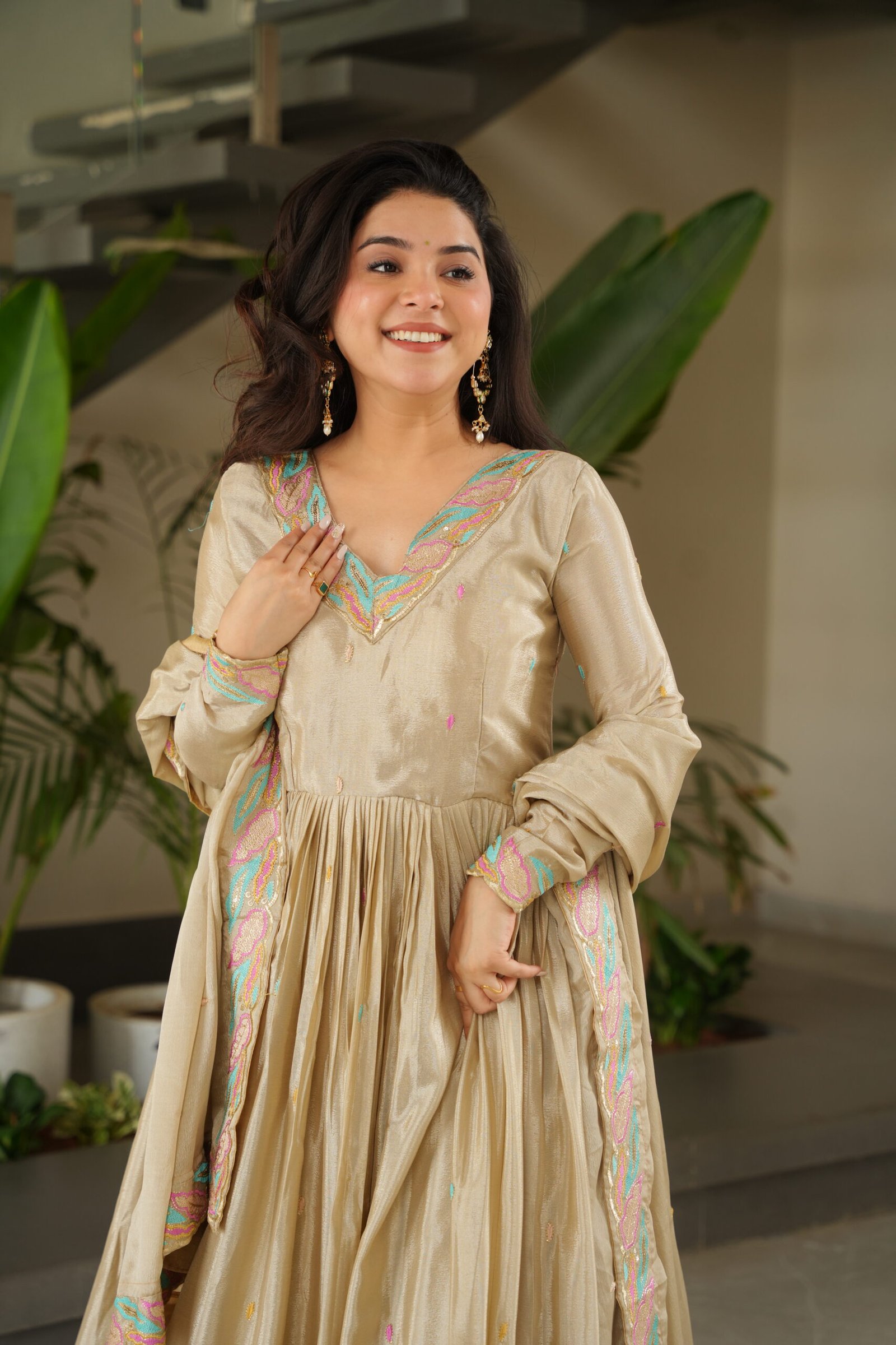 Women's Premium Embroidered Anarkali Kurta Set with Dupatta | Festive & Party Wear Ethnic Suit (Chiku/Purple) - Image 11