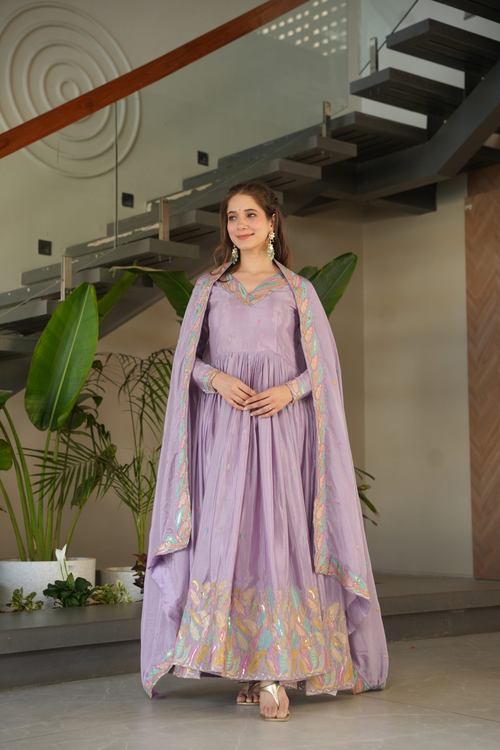 Women's Premium Embroidered Anarkali Kurta Set with Dupatta | Festive & Party Wear Ethnic Suit (Chiku/Purple) - Image 17