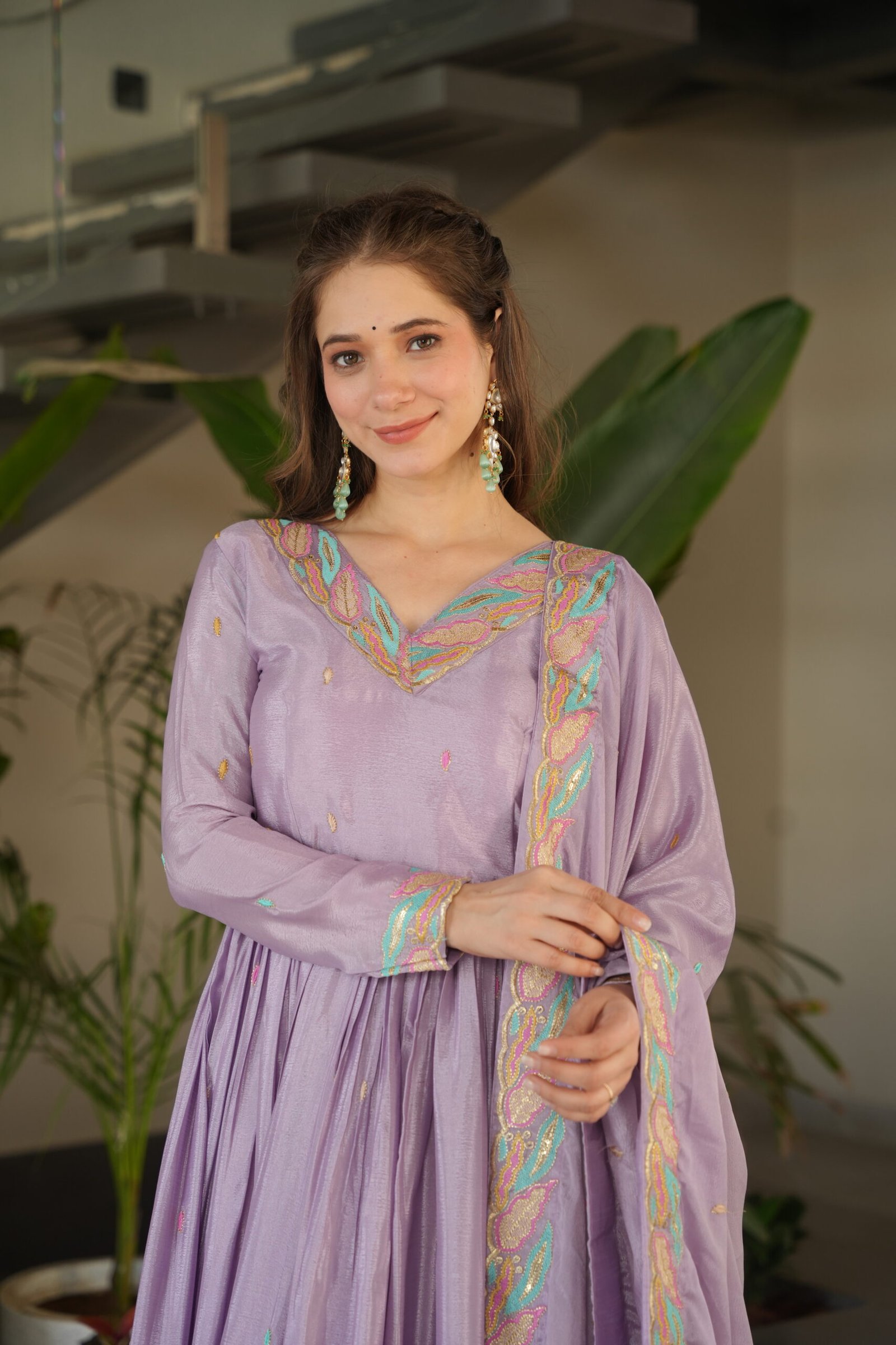 Women's Premium Embroidered Anarkali Kurta Set with Dupatta | Festive & Party Wear Ethnic Suit (Chiku/Purple) - Image 19