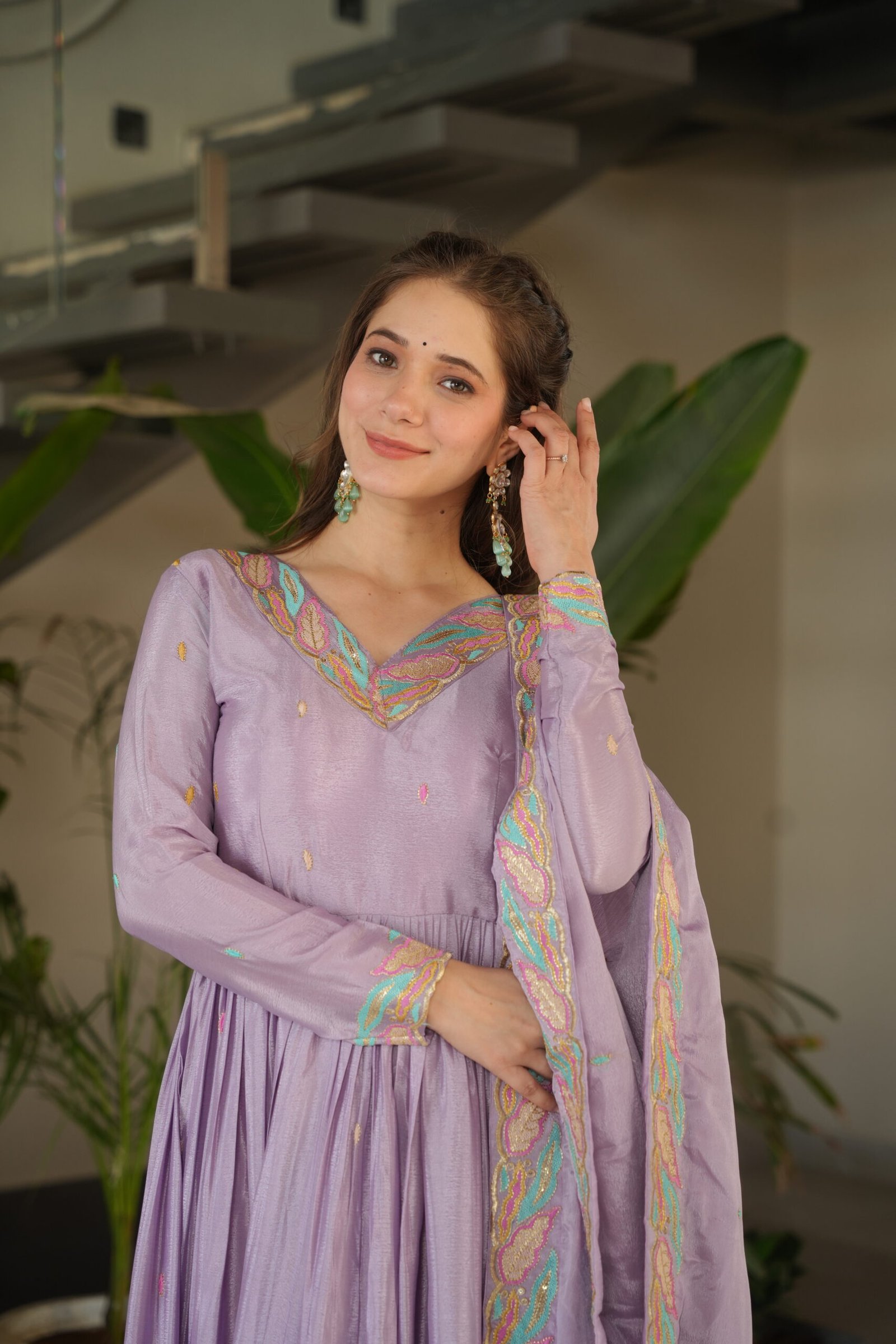 Women's Premium Embroidered Anarkali Kurta Set with Dupatta | Festive & Party Wear Ethnic Suit (Chiku/Purple) - Image 20