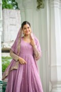 Unique Dusty Coloured Faux Georgette with Embroidered work gown