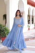 Faux Georgette gown with With Sequins Zari Embroidered Cut Work Dupatta Down
