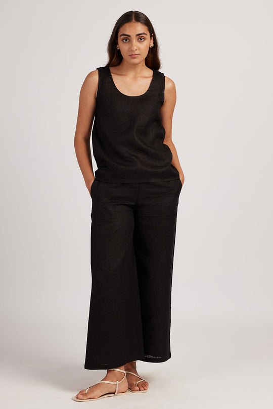 Cotton Co-ord Set with Round Neck Tank and Wide Leg Pants