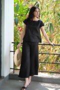 Cotton Co-ord Set with Boat Neck Top and Wide Leg Pants