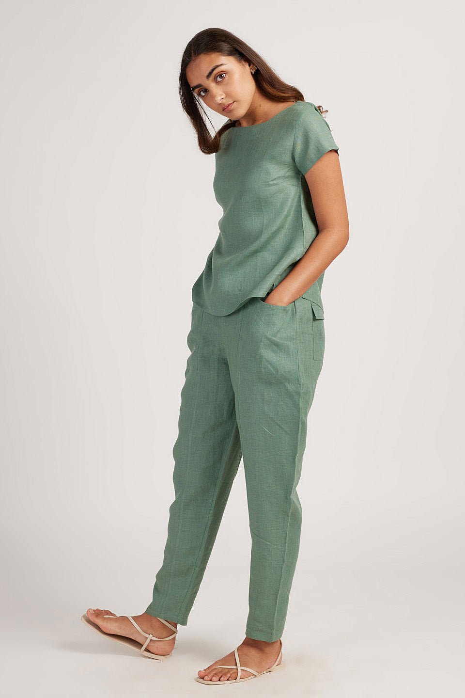 Cotton Co-ord Set with Boat Neck Top and Easy Pants - Image 2