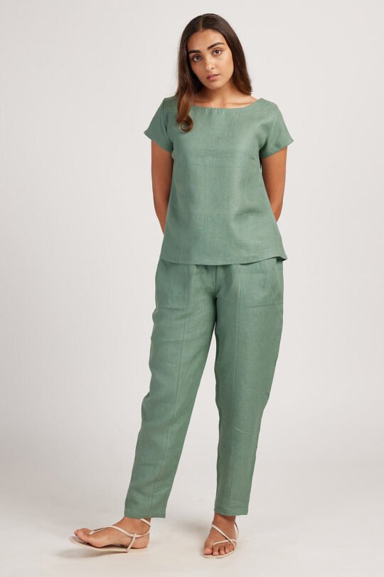 Cotton Co-ord Set with Boat Neck Top and Easy Pants