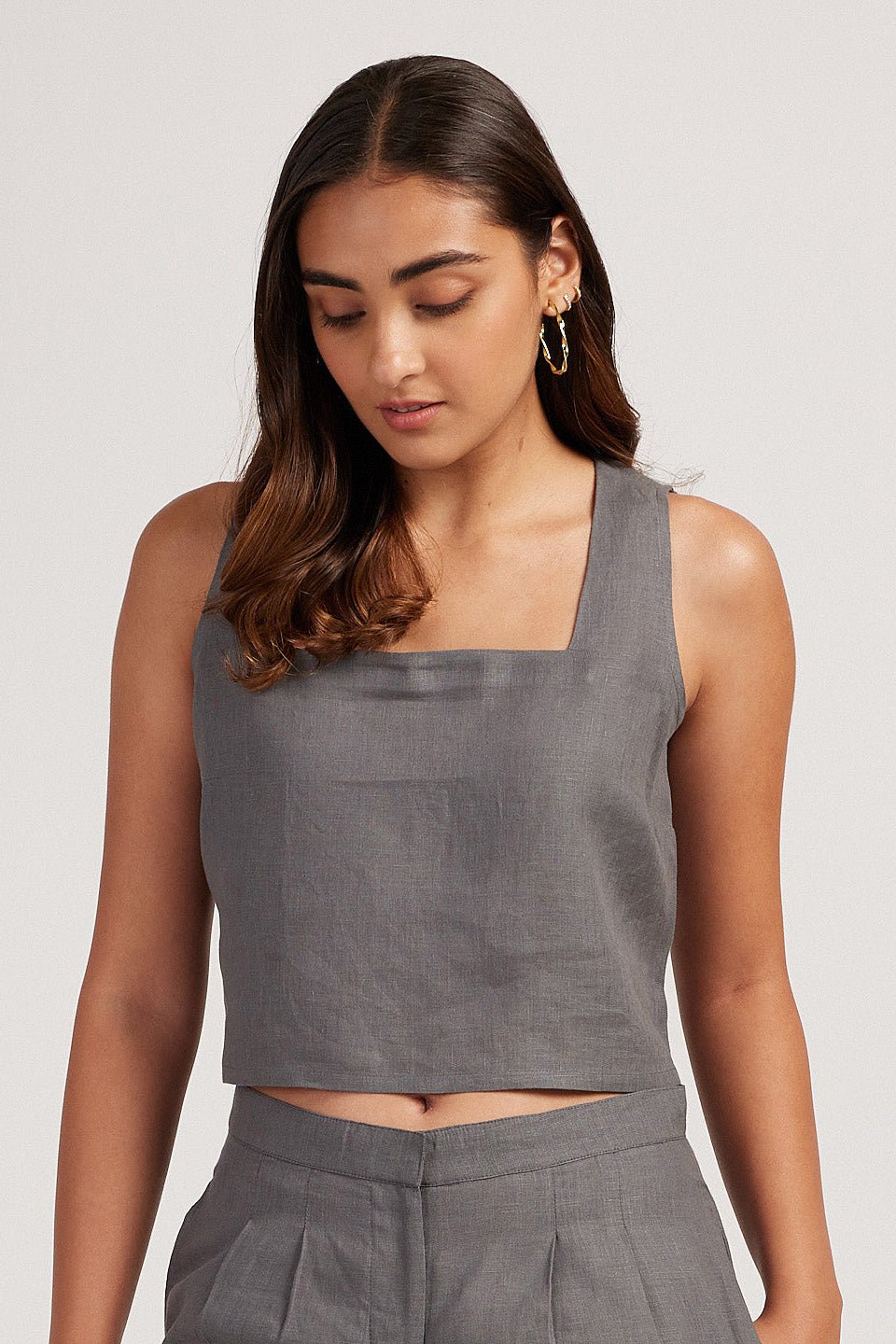 Cotton Co-ord Set with Crop Tank and Tailored Shorts - Image 3