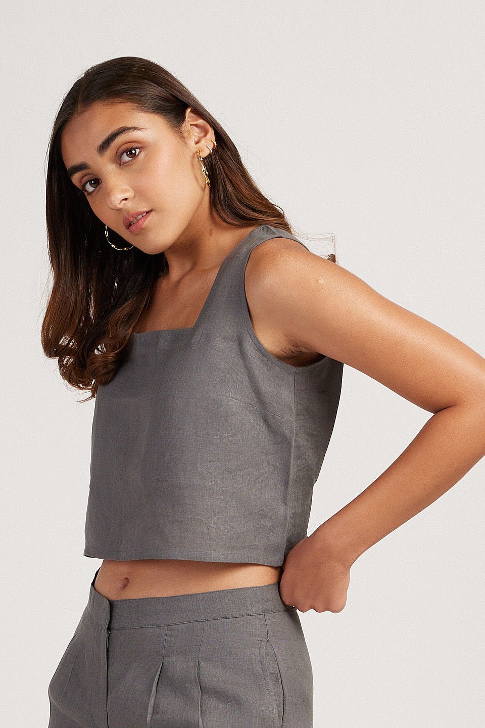 Cotton Co-ord Set with Crop Tank and Tailored Shorts - Image 4