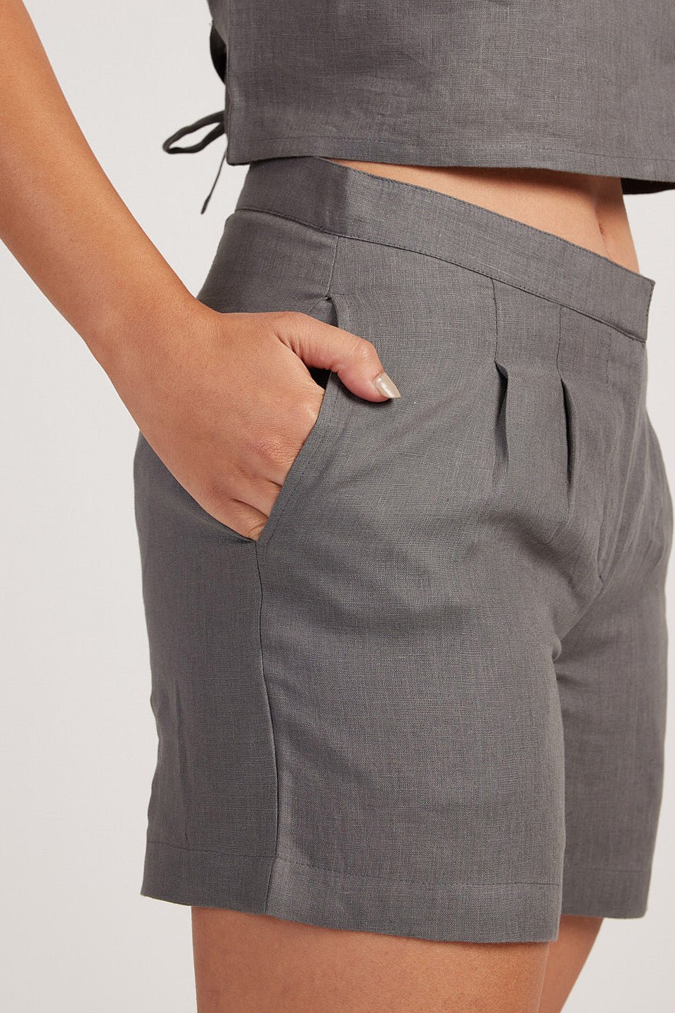 Cotton Co-ord Set with Crop Tank and Tailored Shorts - Image 5