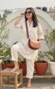 Collar Pure Cotton Straight Kurta With Trousers