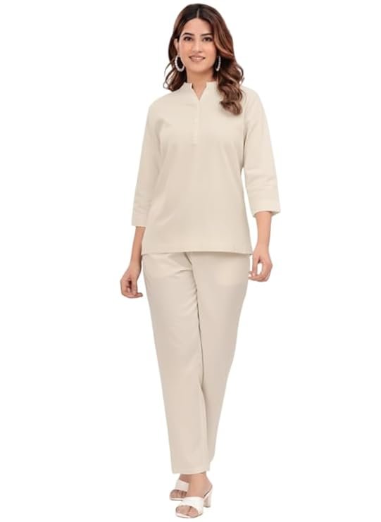 Breathable Cotton Co Ord Set for Women Stylish Solid Summer Kurti Pant Set Soft Linen Coord Perfect Casual Lounge Formal Office Wear