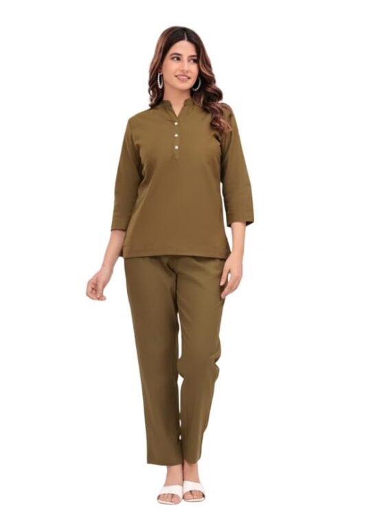 Cotton Co Ord Set for Women Stylish Solid Summer Kurti Pant Set Soft Linen Coord Perfect Casual Lounge Formal Office Wear