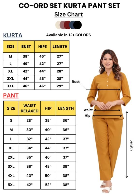 Yellow Co Ord Set for Women Stylish Solid Summer Kurti Pant Set Soft Linen Coord Perfect Casual Lounge Formal Office Wear - Image 5