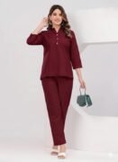 Marron Co Ord Set for Women Stylish Solid Summer Kurti Pant Set Soft Linen Coord Perfect Casual Lounge Formal Office Wear