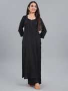 Women’s Black Embroidered Straight Kurta Set – Elegant Ethnic Wear