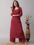 Women’s Maroon Embroidered Kurta Palazzo Set – Elegant Ethnic Wear
