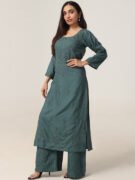 Women’s Teal Green Embroidered Kurta Palazzo Set – Elegant Ethnic Wear