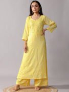 Women’s Yellow Embroidered Straight Kurta with Palazzo Set