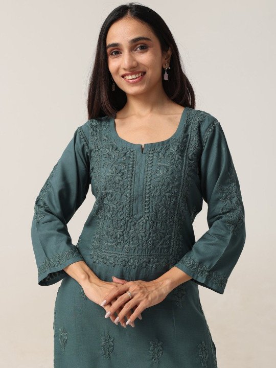 Women’s Teal Green Embroidered Kurta Palazzo Set – Elegant Ethnic Wear - Image 5