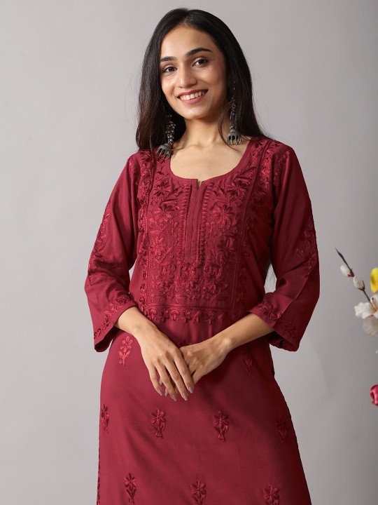 Women’s Maroon Embroidered Kurta Palazzo Set – Elegant Ethnic Wear - Image 6