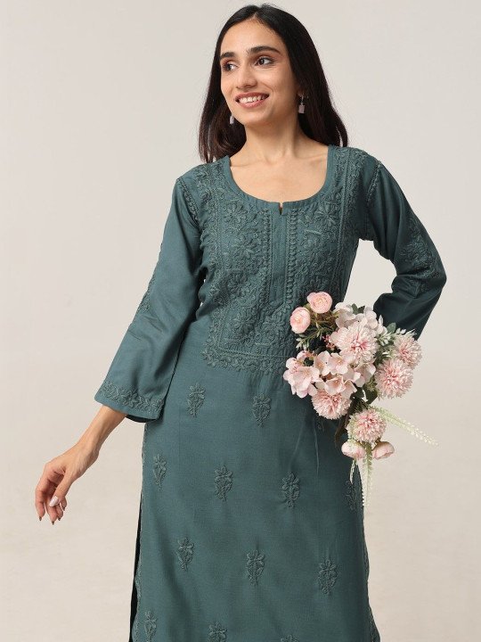 Women’s Teal Green Embroidered Kurta Palazzo Set – Elegant Ethnic Wear - Image 7