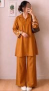 Women’s Mustard Embroidered Sleeve Kurta Pant Set