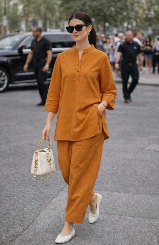 Women’s Mustard Solid Kurta Pant Co-Ord Set