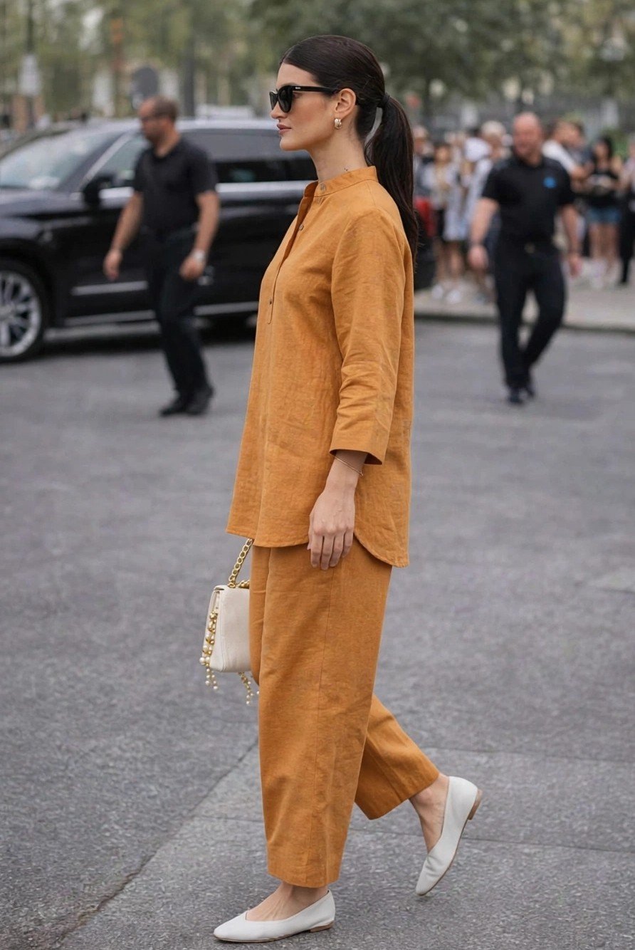 Women’s Mustard Solid Kurta Pant Co-Ord Set - Image 3
