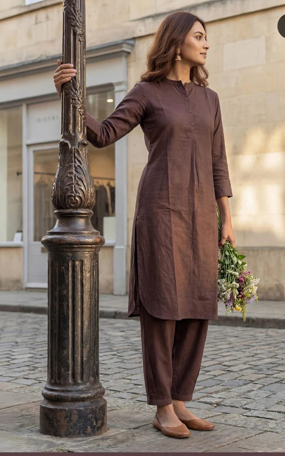 Elegant Women’s Brown Cotton Cord Set - Image 2