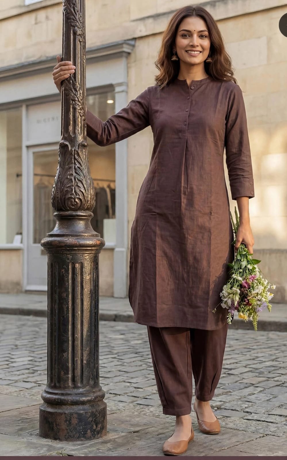 Elegant Women’s Brown Cotton Cord Set